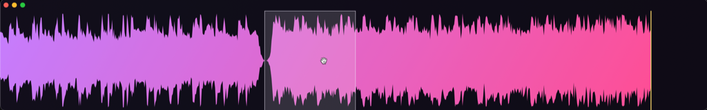 backsample waveform window with a selection region highlighted over a pink-to-purple audio envelope